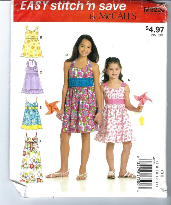 Uncut mccalls Sewing Pattern HALTER DRESS Pattern McCalls 9229 Girls 7-14 Midriff Band Ruffled Dress FF