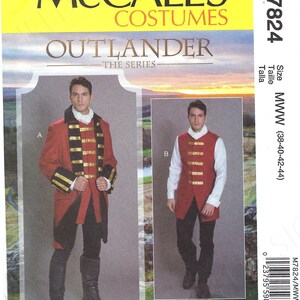 Molde de costura McCalls sem cortes para fantasias, modelo 7824, tamanhos 38-40-42-44 e 46-52, para jaqueta, colete e kilt de Outlander (FF).