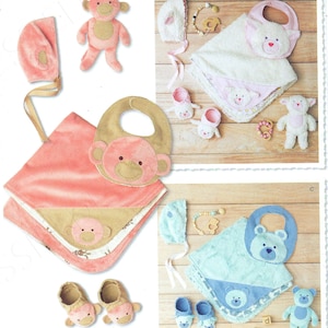 Uncut Simplicity Sewing Pattern 8623 Baby Accessories Sewing Pattern New, DIY Hats, booties, bib, blanket, monkey and bear all size FF