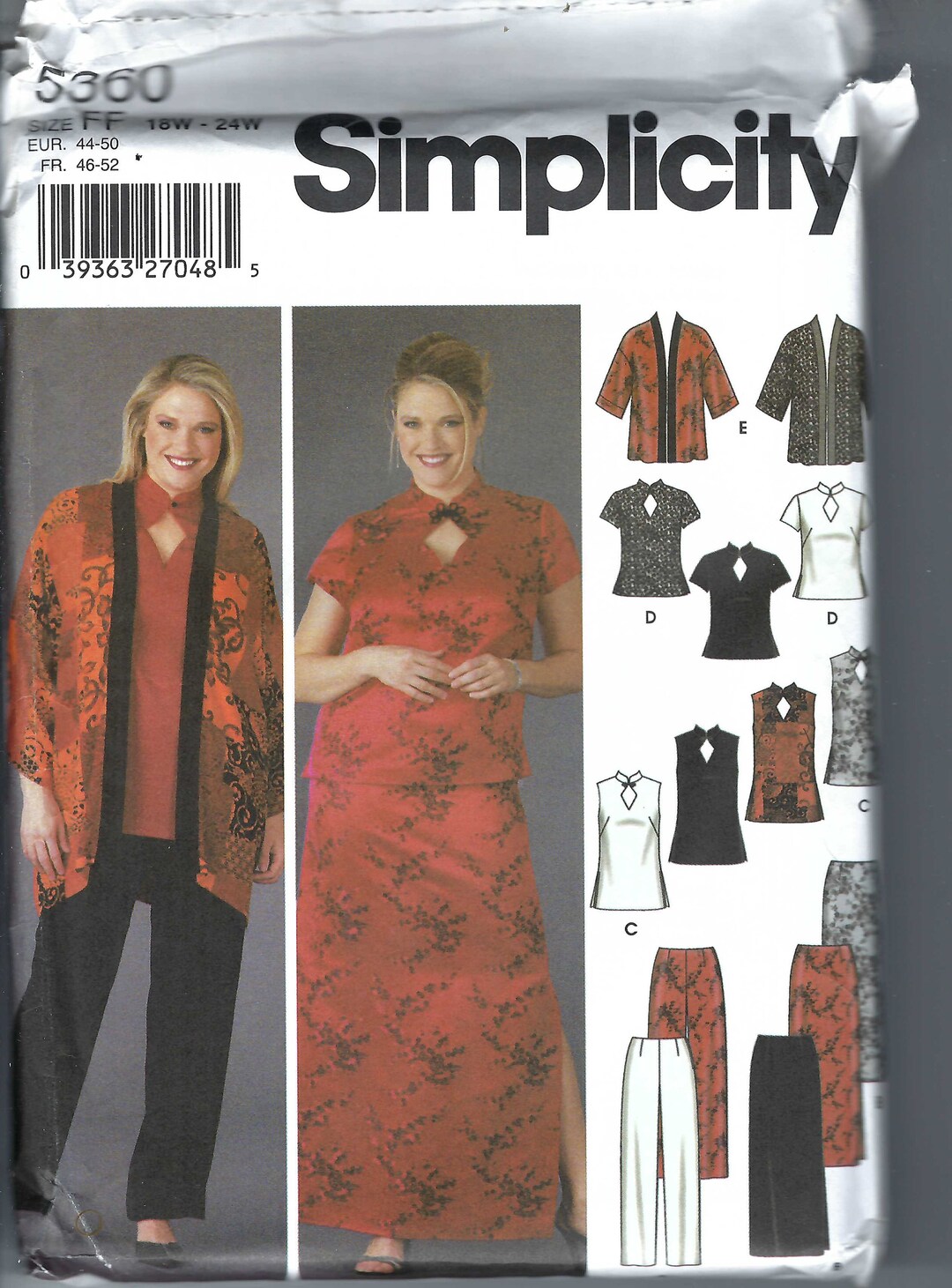 Simplicity Pattern 5347 Uncut Simplicity Sewing Pattern 5360 Asian Fusion Jacket, Diamond ...