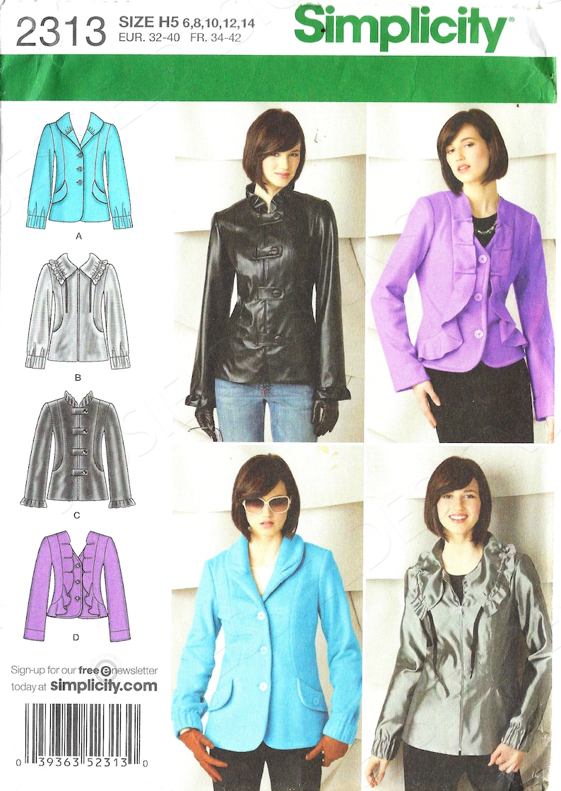 Uncut Simplicity Sewing Pattern 2313 Misses Jackets Sizes 6-8-10-12-14 ...