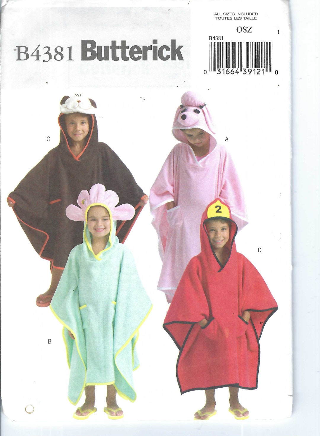 UNCUT Butterick Sewing Pattern Children's Cover-up, Beachwear 4381