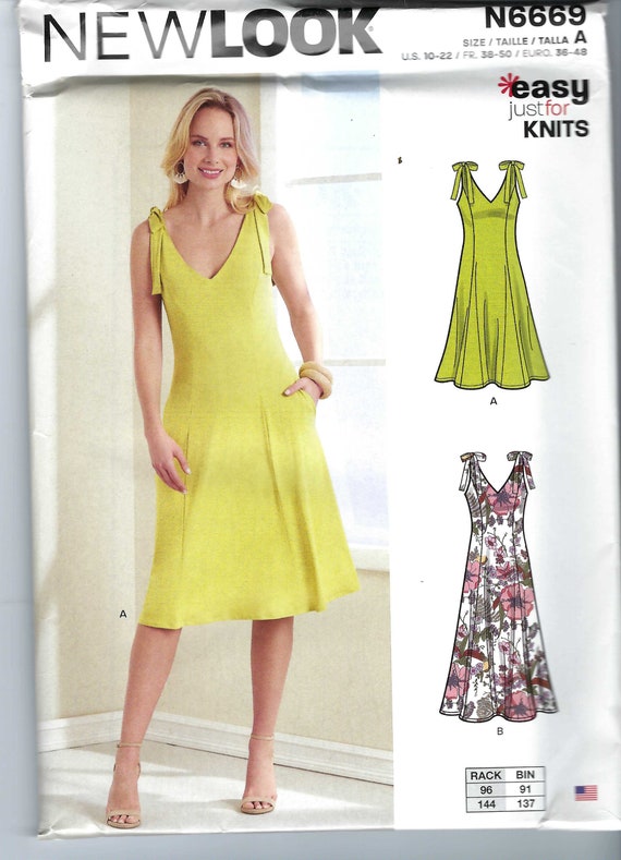 Vestito non tagliato New Look Sewing Pattern 6669 con variazioni di lunghezza taglie 10 22. Facile solo per la maglieria FF Etsy Italia