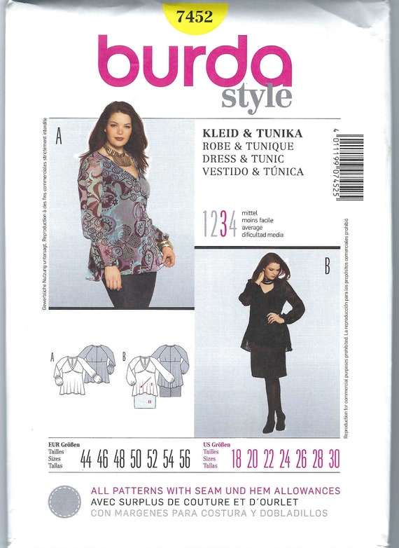 Patrón de costura Sin cortar Burda Estilo Vestido de mujer y - Etsy España Patrón de costura Sin cortar Burda Estilo Vestido de mujer y - Etsy España