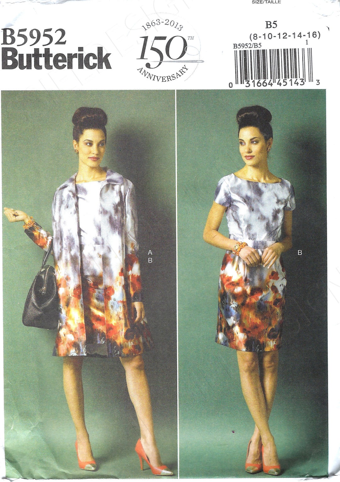 Uncut Butterick Sewing Pattern 5952 Misses Jacket, Cap Sleeve Dress ...