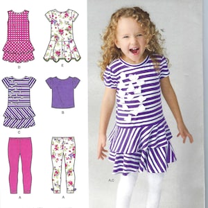 Uncut Simplicity Sewing Pattern Child&#39;s Knit Dress, Top, Capri Leggings  Size 3-8 Simplicity 1435 Pullover top, dressand leggings FF