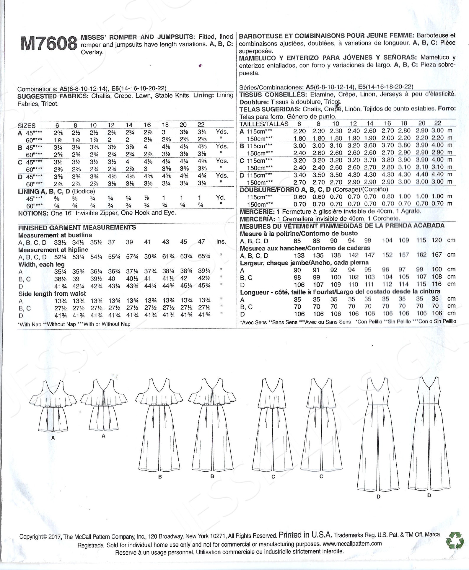 Uncut Mccalls Sewing Pattern 524 7608 Misses Romper/jumpsuit - Etsy