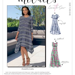 Uncut McCall's sewing pattern 11026 8062 Isla McCalls - Misses' Straight, Handkerchief  High-Low Hem Dresses size XS-S-M L-XL-xxl FF