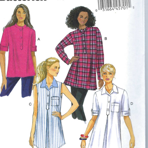 Uncut butterick sewing Pattern 6099 Misses Loose-fit Tunics with inverted Pleat, back yoke & Front Button closure size xs-s-m L-xxl FF