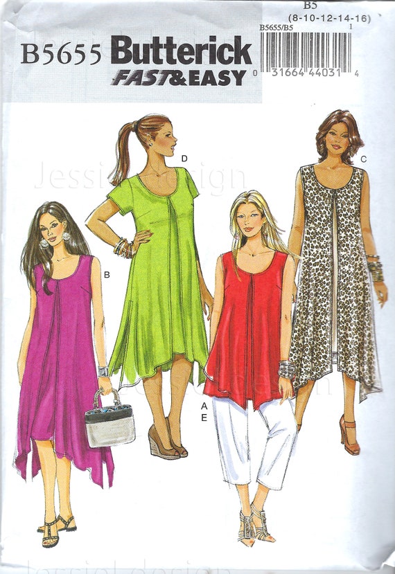 Patrón de costura Butterick sin cortar 5655, rápido y fácil, para vestidos  y pantalones drapeados de superposición, tallas para señoritas 8-16 o
