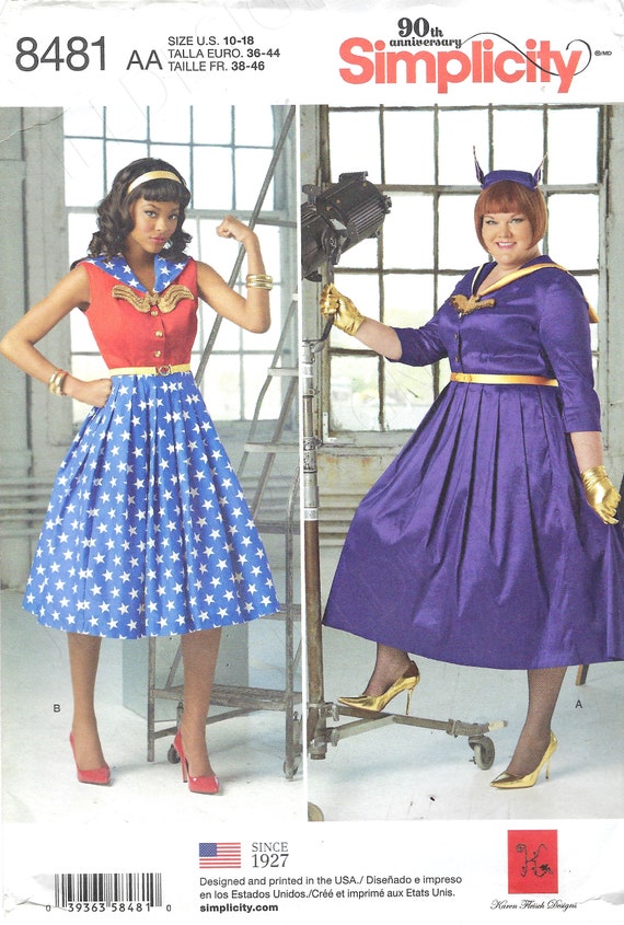 Uncut Simplicity Sewing Pattern 8481 Costume Pattern Wonder Woman or Bat Girl Costume Size 10,12,14,16,18 20-28 FF