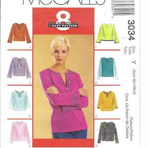 Uncut mccalls Sew Schnittmuster Einfach zu nähen Top mit Ausschnitt und Ärmel Variationen, Hüftlänge Größen XS-S-M McCalls 3034 FF