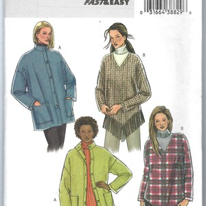 Uncut Butterick sewing Pattern 4351  Misses Unlined Jacket and Poncho below hip length has full length sleeves size xs-s-m L-xl  FF