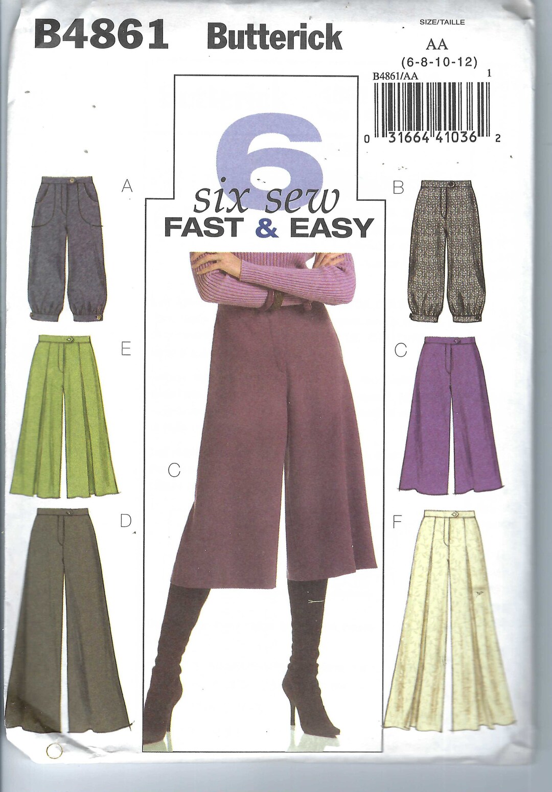 Uncut Butterick Sewing Pattern 4861 Misses Pants Pattern. Gaucho Pants ...