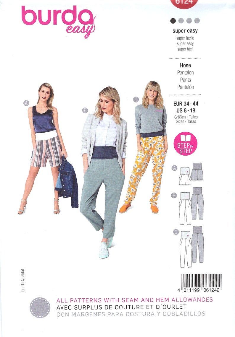 Uncut Burda Style sewing Pattern 6124 Trousers in cuffs size 8-18 FF
