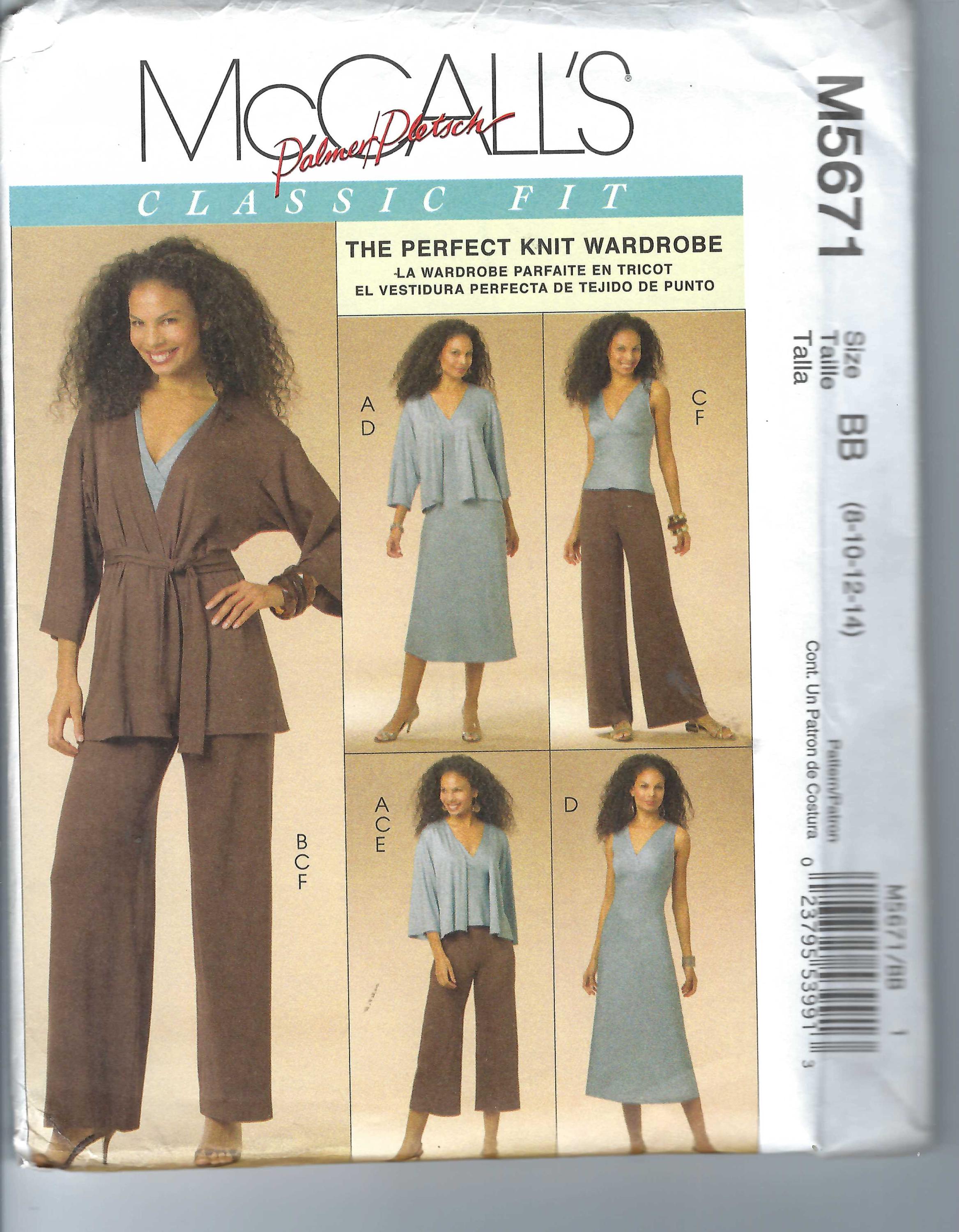 Uncut mccalls Sew sewing pattern Misses' Top or A-line Dress, Jacket, Capri or Full Length Pants by Palmer Pletsch  Size 8,10,12,14  5671 FF
