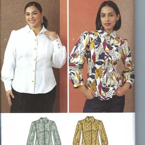 Puede incluir: Un patrón de costura para una blusa de manga larga con cierre de botones. El patrón incluye tres estilos diferentes: una blusa blanca, una blusa floral y una blusa estampada. El patrón es para las tallas 10-18, 36-44 y 38-46. El patrón está diseñado e impreso en los Estados Unidos.