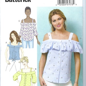 Uncut butterick Sew Schnittmuster 6562 Misses Button Front Tops mit Ärmel Variationen in den Größen 6-8-10-12-14 14-22 FF