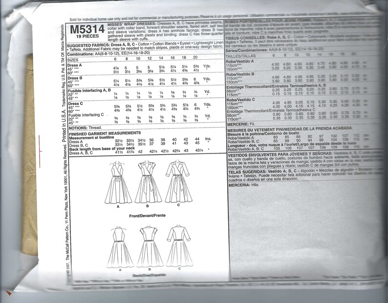Uncut Mccalls Sewing Pattern 5314 Sewing Pattern for Women. Tie Waist ...