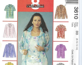 Padrão de costura Mccalls sem cortes 3610 Misses Tamanho 8-10-12-14 16-22 camisas e tops. 8 ótimos looks FF