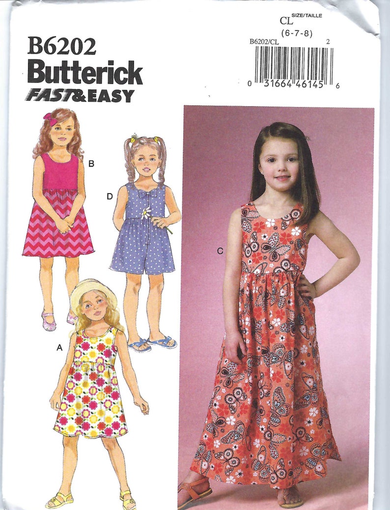 Patron de couture non coupé Butterick 6202 Robe et jupe-culotte Filles Tailles 2-5 6 7 8 FF image 1