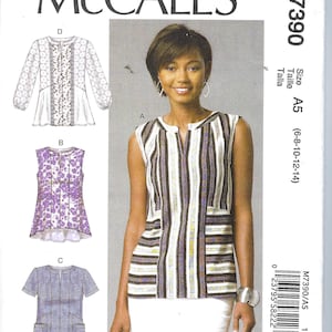 Uncut mccalls Sew Schnittmuster 7390 Misses&#39; Split-Neck, Seam-Detail Tops, Seam-Detail Tops, Saumvariationen, Größe: Misses 6-8-10-12-14 14-22 FF