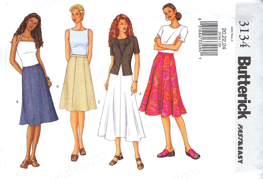 Uncut Butterick Sewing Pattern 3134 Misses Skirt 4 Styles, 2 Lengths, A ...