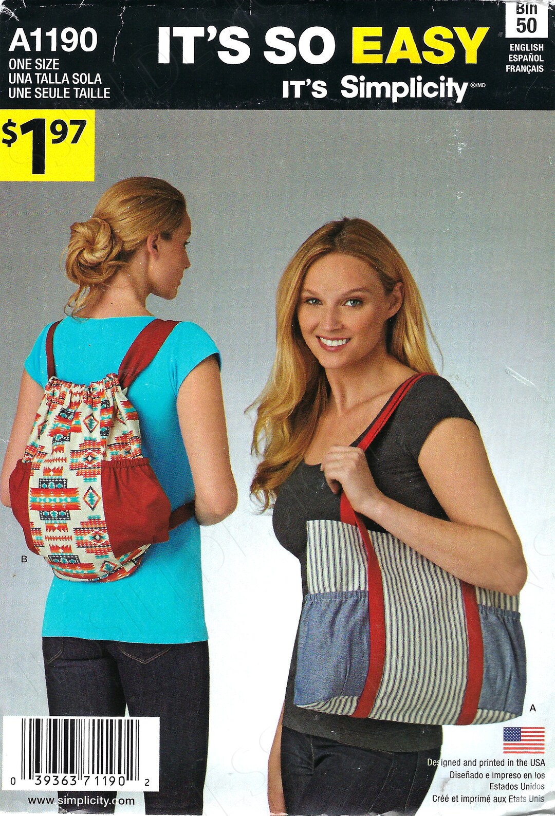 Uncut Simplicity Sewing Pattern It's so Easy 1190 Pattern Bags, Tote ...