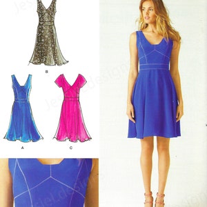 May include: A sewing pattern for a dress with three different styles. The pattern is for sizes US 12-20, Euro 38-46, and French 40-48. The pattern is by Cynthia Rowley and is from Simplicity.