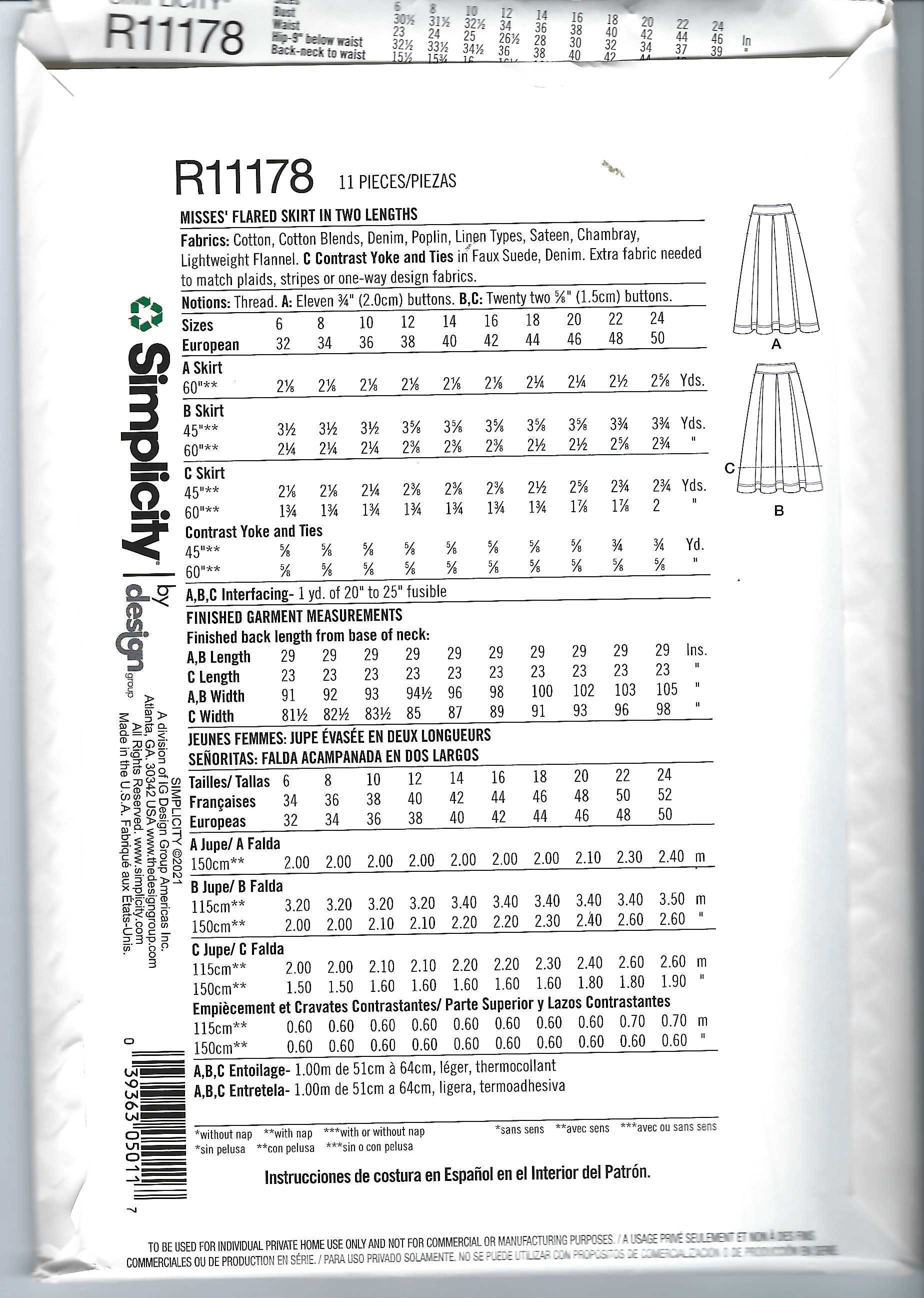 Simplicity Patterns R11174 Uncut Simplicity Sewing Pattern 11178 9377 Skirt Sewing Pattern Pleated ...
