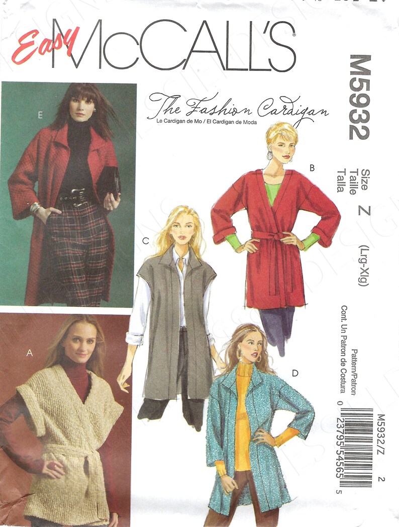 Uncut Mccall's Sewing Pattern 5932 Women Fashion Cardigans - Etsy