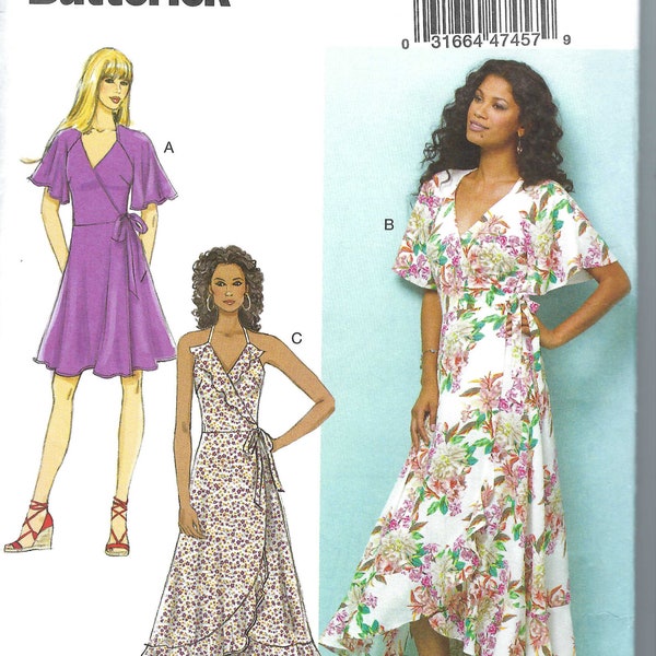 Uncut Sewing Pattern  Wrap Dresses Butterick Pattern 328 6554 Women's Ruffled Wrap Dress Womens Dress Size A5 6 -14 14-22 FF