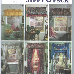 Uncut Simplicity Sewing Pattern 7727 Abbie&#39;s Jiffy 6 Pack Curtains, Valance, Pouf Swag - Bishop Panels  FF