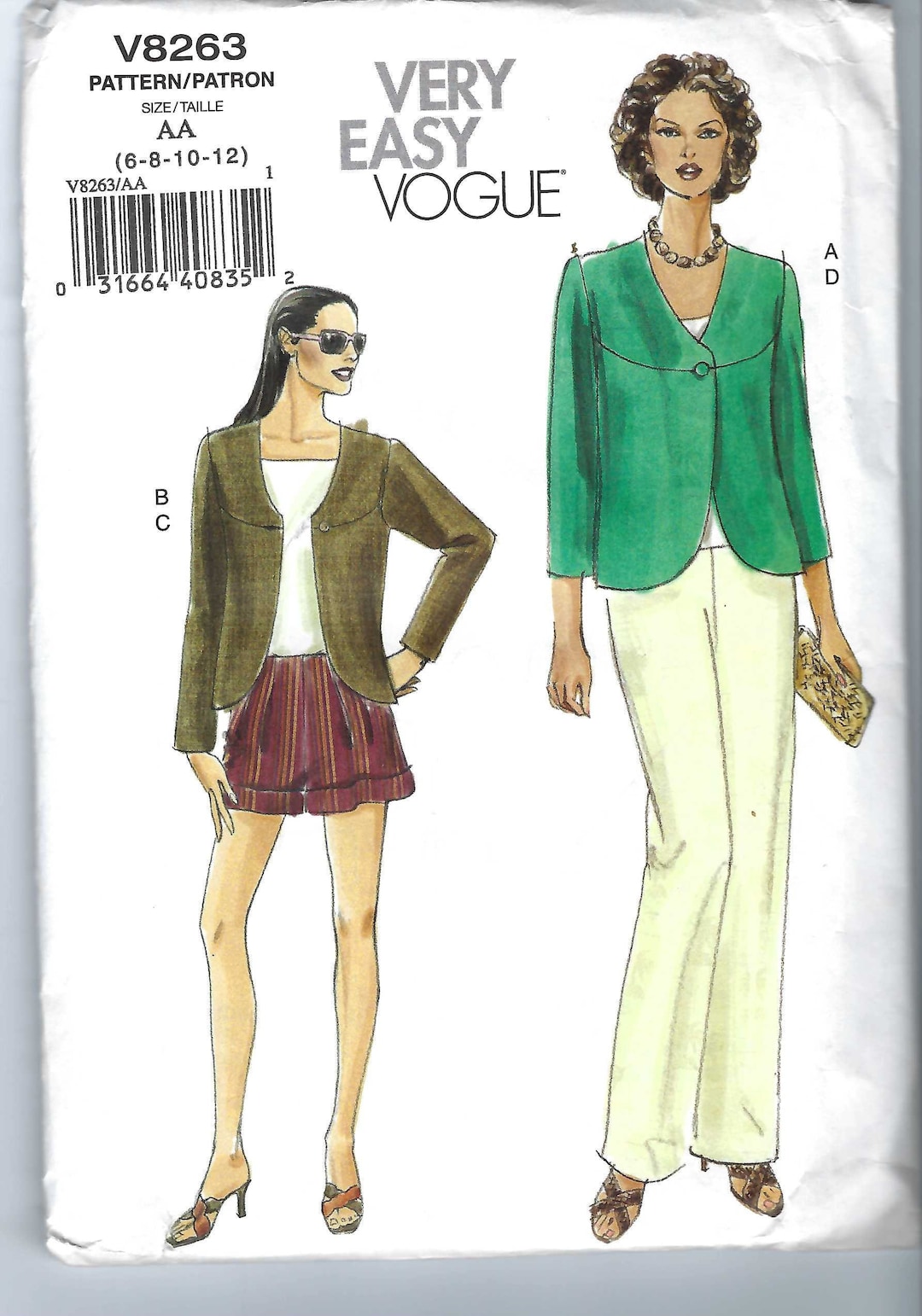 Uncut Vogue Sewing Pattern 8263 Jacket Shorts and Pants Suit Sewing ...
