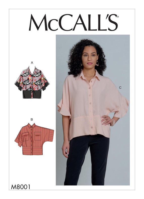 Uncut Womens Tops With Dolman Sleeves, Mccalls Pattern 8001 Very Loose Fit  Tops/blouses/shirts Factory Size XS-S-M L-XL-XXL Folded 
