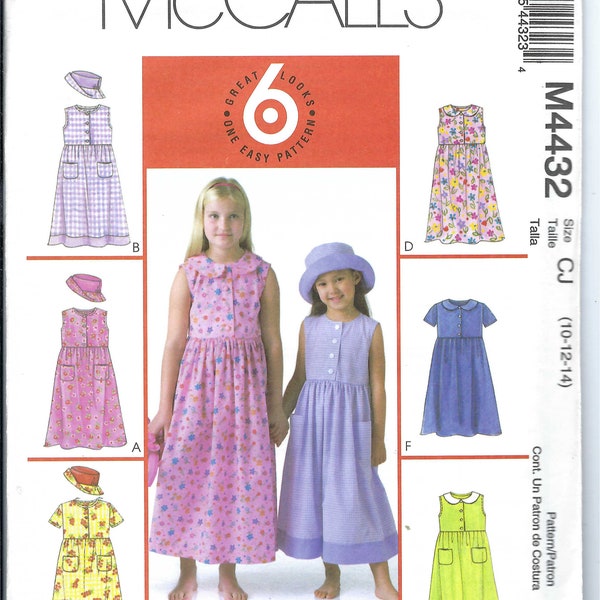 Uncut mccalls Sewing Pattern Girls Dresses 4432 size 7-8-10-12 10-12-14 FF