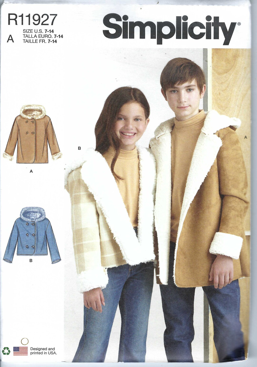 Shearling Jacket Pattern Uncut Simplicity Sewing Pattern 11873 11927 9832 Girls' and Boys' Faux ...