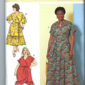 Uncut butterick Sewing Pattern 11347 6873 Wrap Dress, Wrapped Maxi, Ruffle, Flounce, Sash Belt, Women's Misses Plus Size 18W-24W 26-32 FF