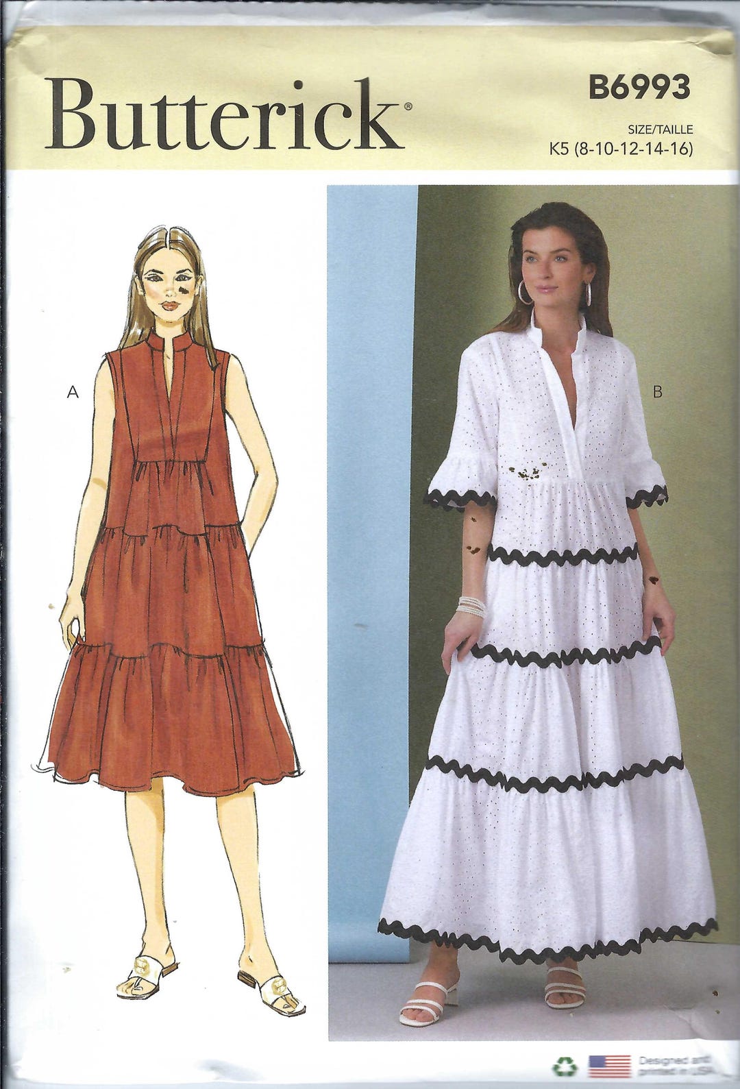 Uncut Butterick Sewing Pattern 6993 Misses Easy Dresses With Hem and ...