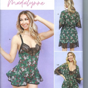 Padrão de costura sem cortes 11814 9802 Robe feminino com cinto e lingerie Teddy da Madalynne Intimates xs-xl 1x-5x FF