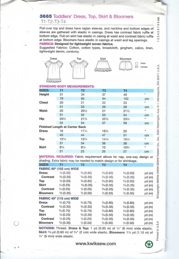 Patron de couture kwik non coupé 3665 Pull pour tout-petits, robe
