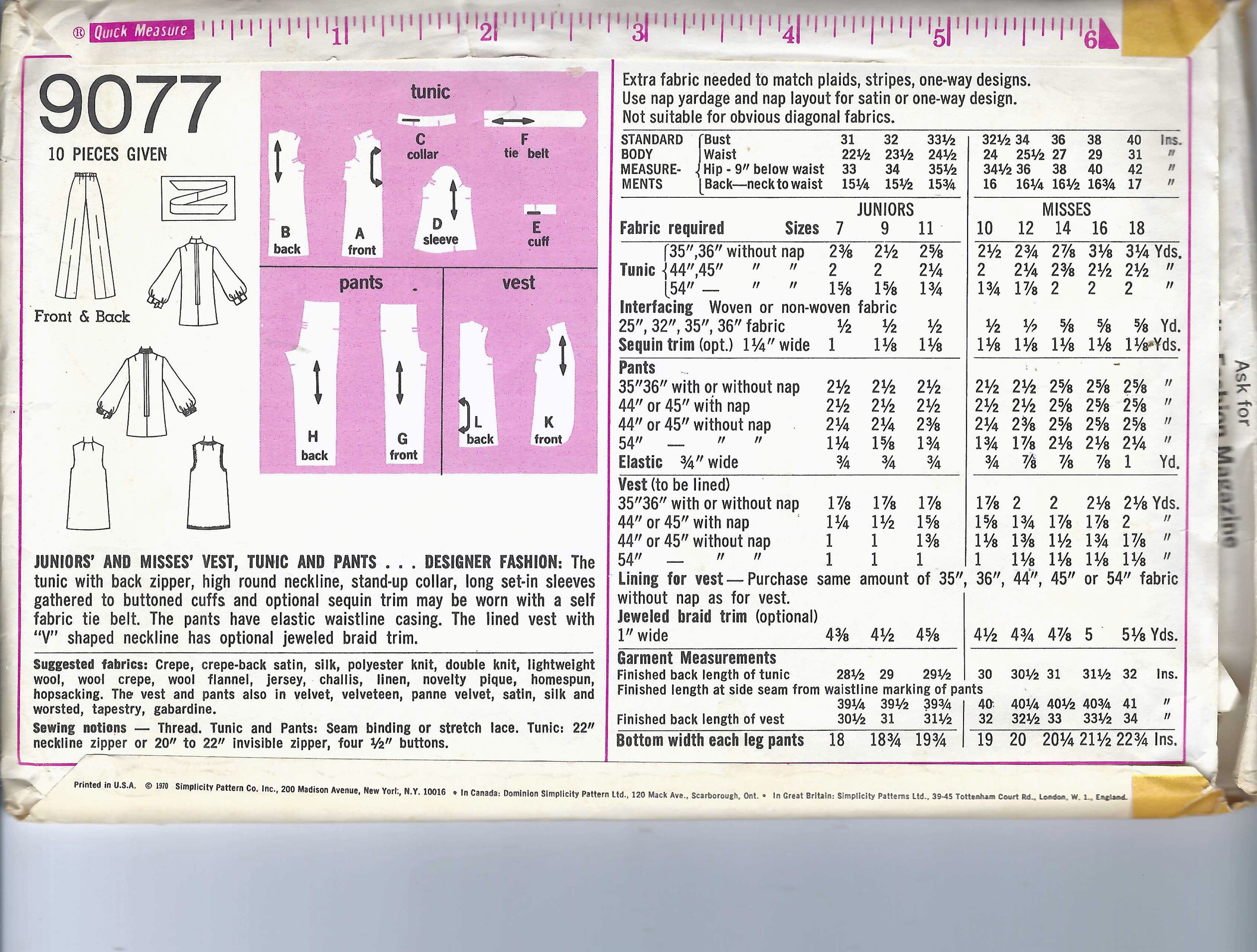 Uncut Vintage Simplicity Sewing Pattern 9077 - Junior Coordinates ...