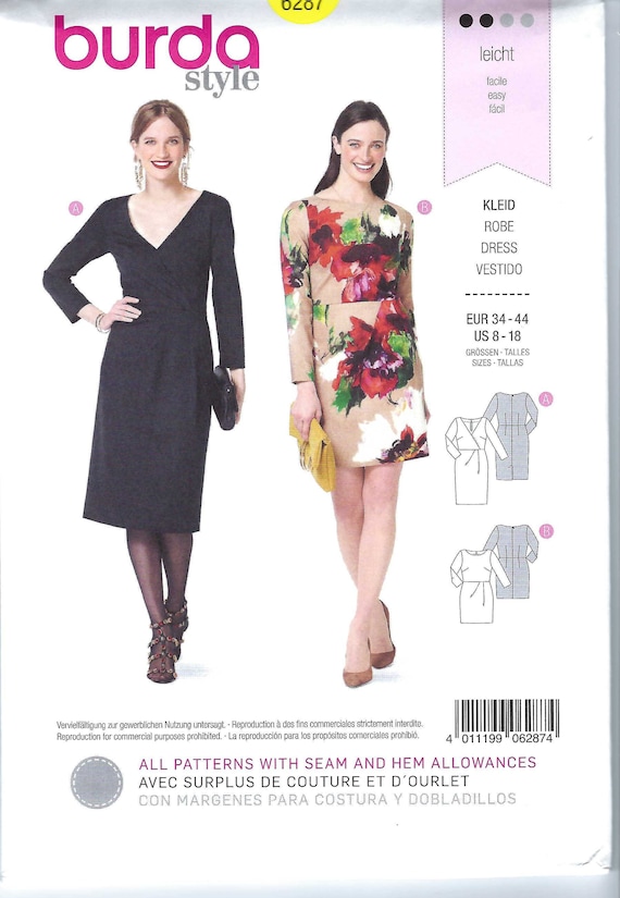 burda shirt dress pattern NEW Vintage BURDA Sewing Pattern Shirt Dress V-Neck Collar Fitted Slim 80s 8417