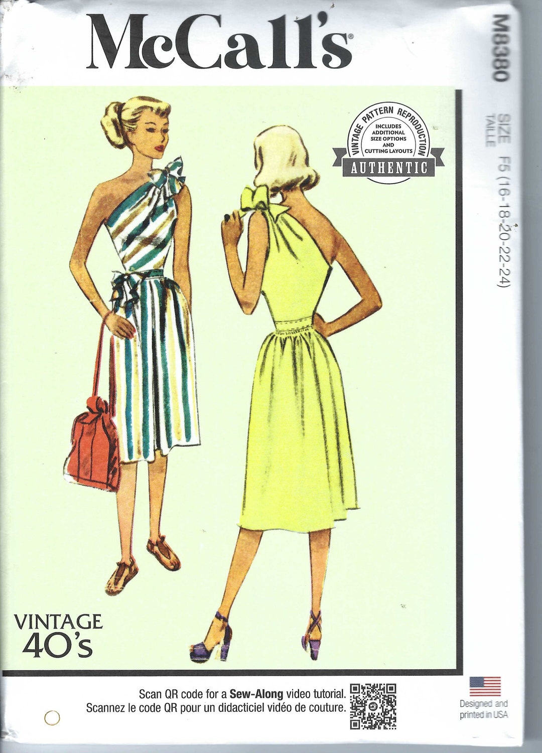 UNCUT Mccalls Sewing Pattern 8380 Sewing Pattern Misses Vintage 40 ...