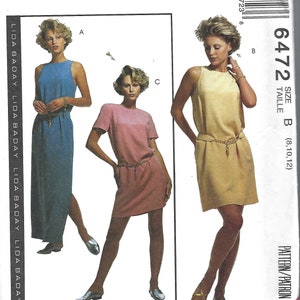 Uncut   Mccalls Sewing Pattern 90s Lida Baday Dress in 2 Lengths McCalls 6472 size 8-10-12 Sleeveless or Short Sleeves FF