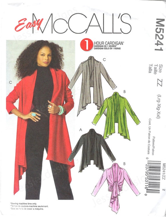 UNCUT Mccalls Sewing Pattern 5241- Easy Hour Cardigan Size Xs