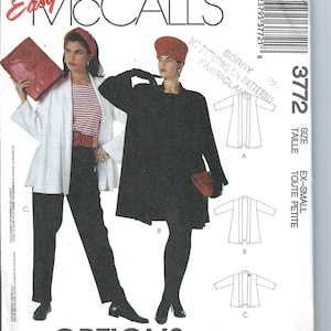 Uncut  vintage McCall&#39;s sewing pattern Jacket or Coat Size XS Very Flared Loose-Fitting Below Hip Unlined Coat or Jacket 3772 FF