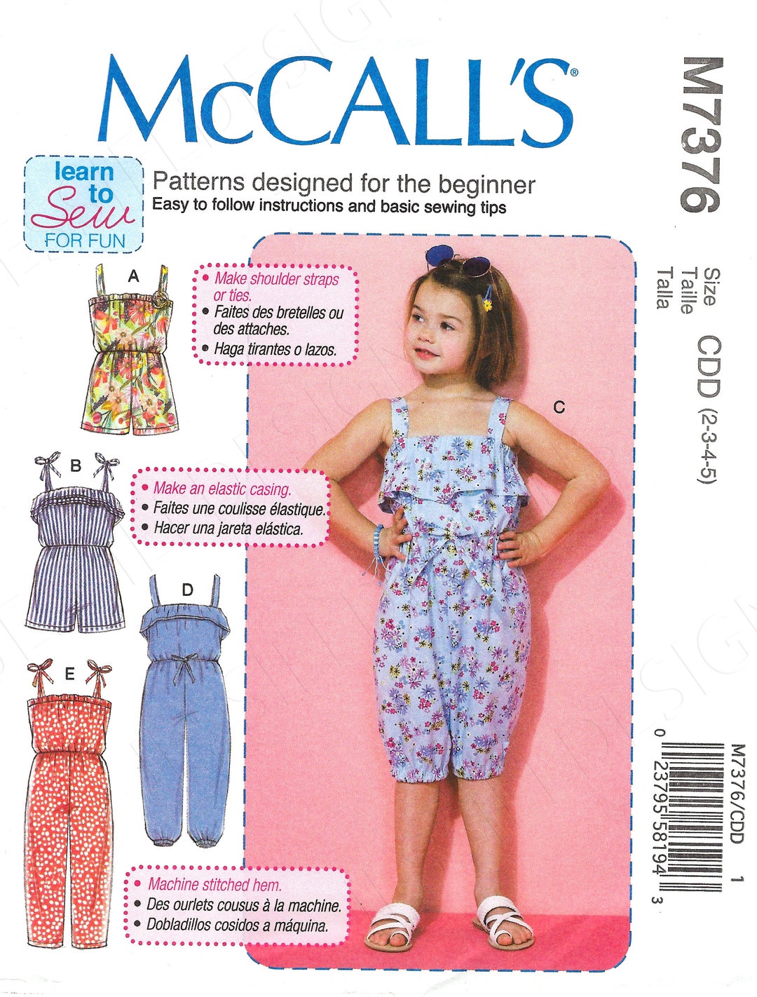 Uncut Mccalls Sewing Pattern 7376 Childrens' Rompers and Jumpsuits ...