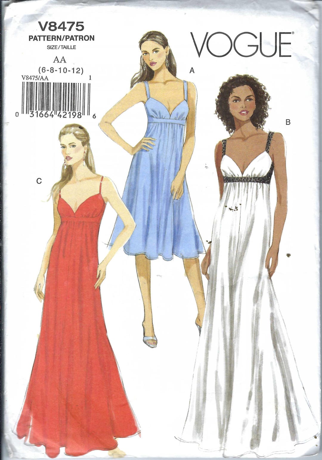 Uncut Vogue Sewing Pattern 8475 Empire Waist Prom Red Carpet Dress Size uncut-vogue-sewing-pattern-8475-empire-waist-prom-red-carpet-dress-size