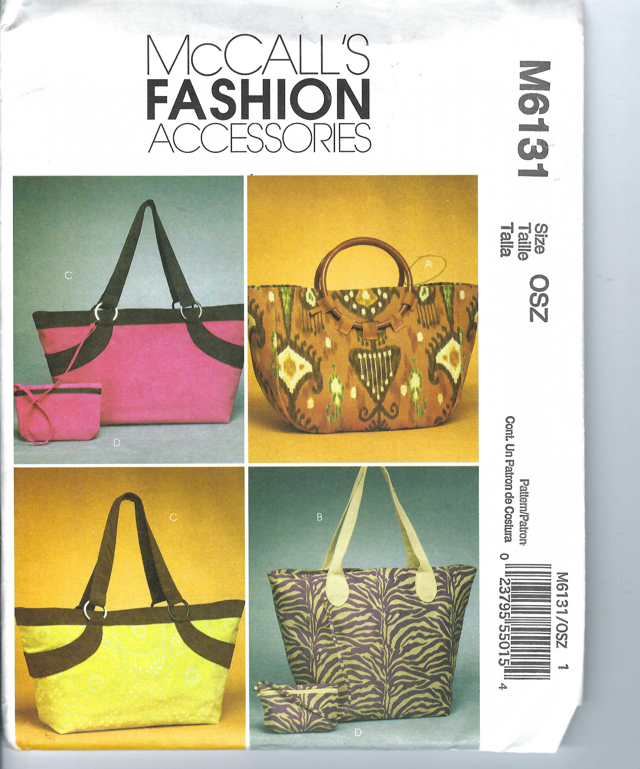 Uncut Mccalls Sewing Pattern 6131, Fashion Accessories Handbag Pattern ...